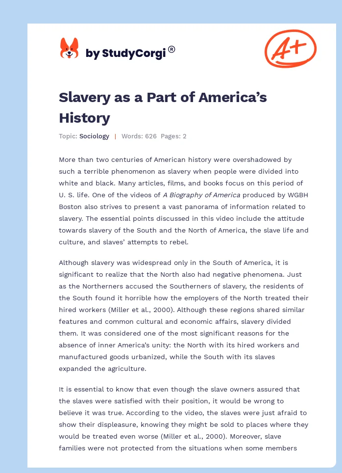 Slavery as a Part of America’s History. Page 1