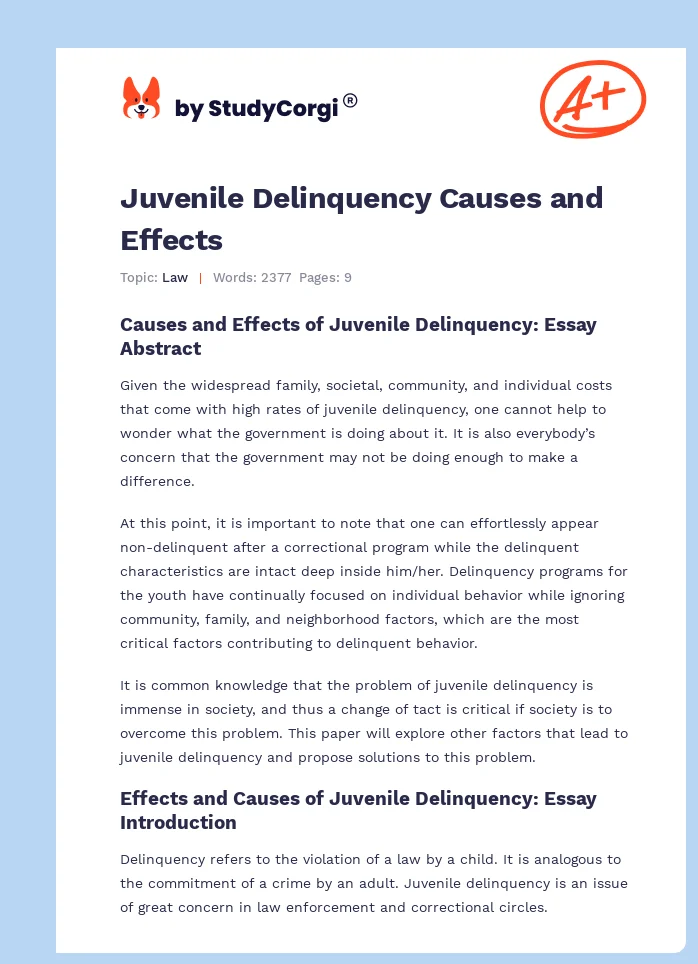 Juvenile Delinquency Causes and Effects. Page 1