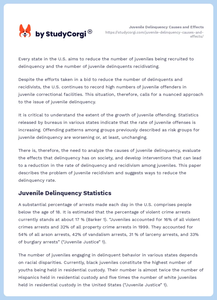 Juvenile Delinquency Causes and Effects. Page 2