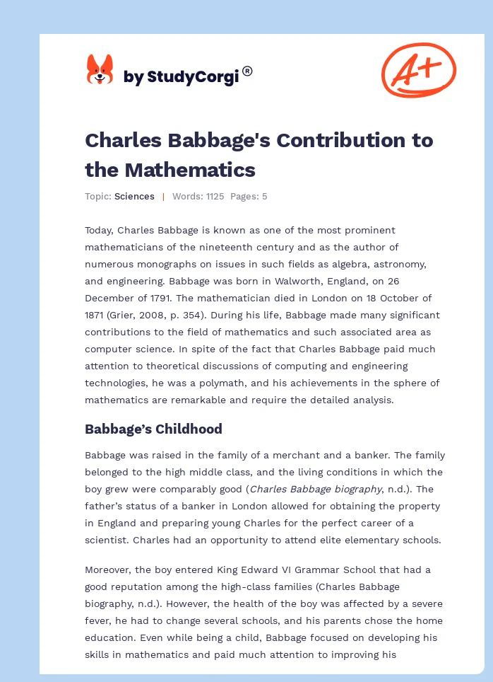Charles Babbage's Contribution to the Mathematics. Page 1