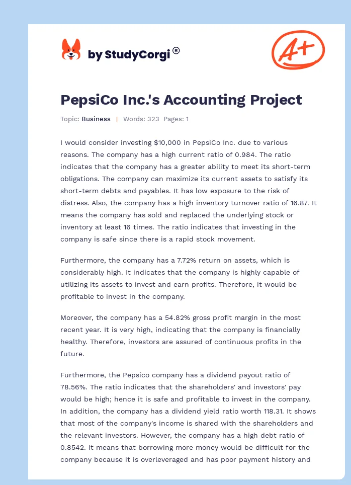PepsiCo Inc.'s Accounting Project. Page 1