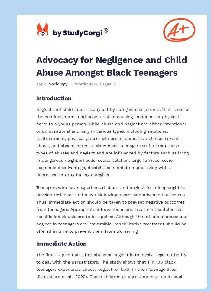 Advocacy for Negligence and Child Abuse Amongst Black Teenagers. Page 1