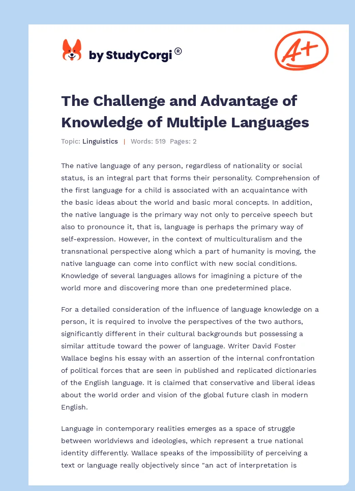 The Challenge and Advantage of Knowledge of Multiple Languages. Page 1