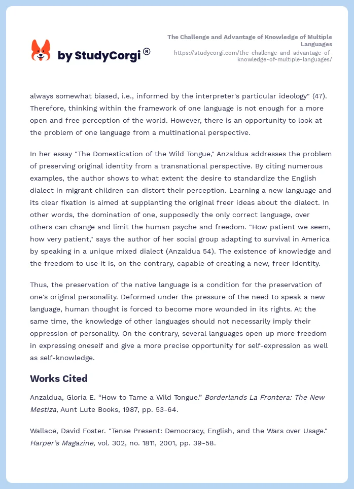 The Challenge and Advantage of Knowledge of Multiple Languages. Page 2