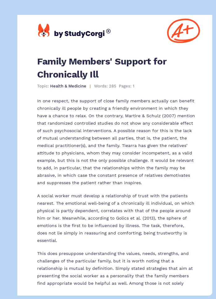 Family Members' Support for Chronically Ill. Page 1