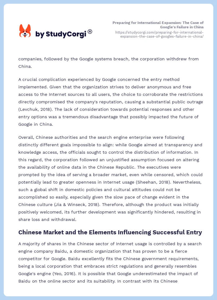 Preparing for International Expansion: The Case of Google's Failure in China. Page 2