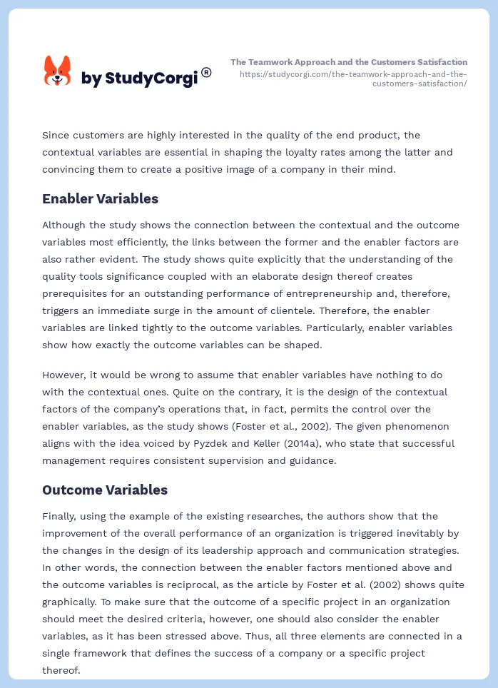 The Teamwork Approach and the Customers Satisfaction. Page 2