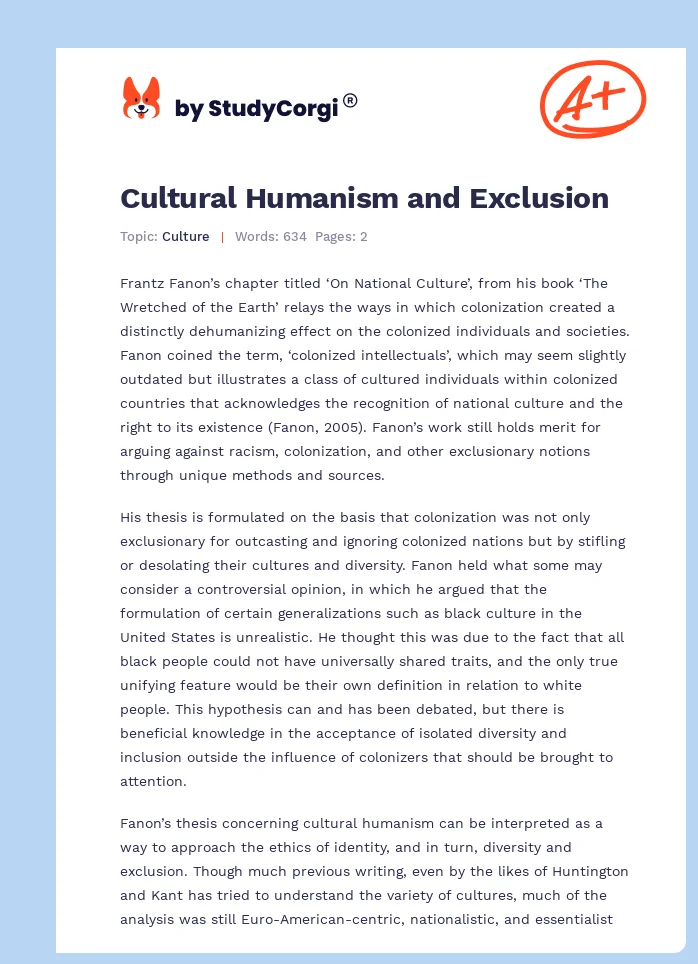 Cultural Humanism and Exclusion. Page 1