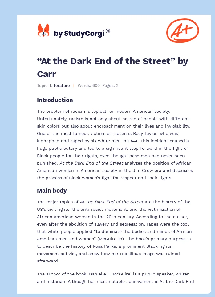 “At the Dark End of the Street” by Carr. Page 1