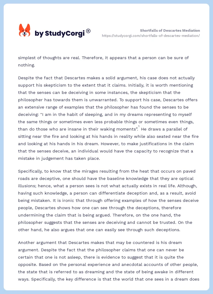 Shortfalls of Descartes Mediation. Page 2