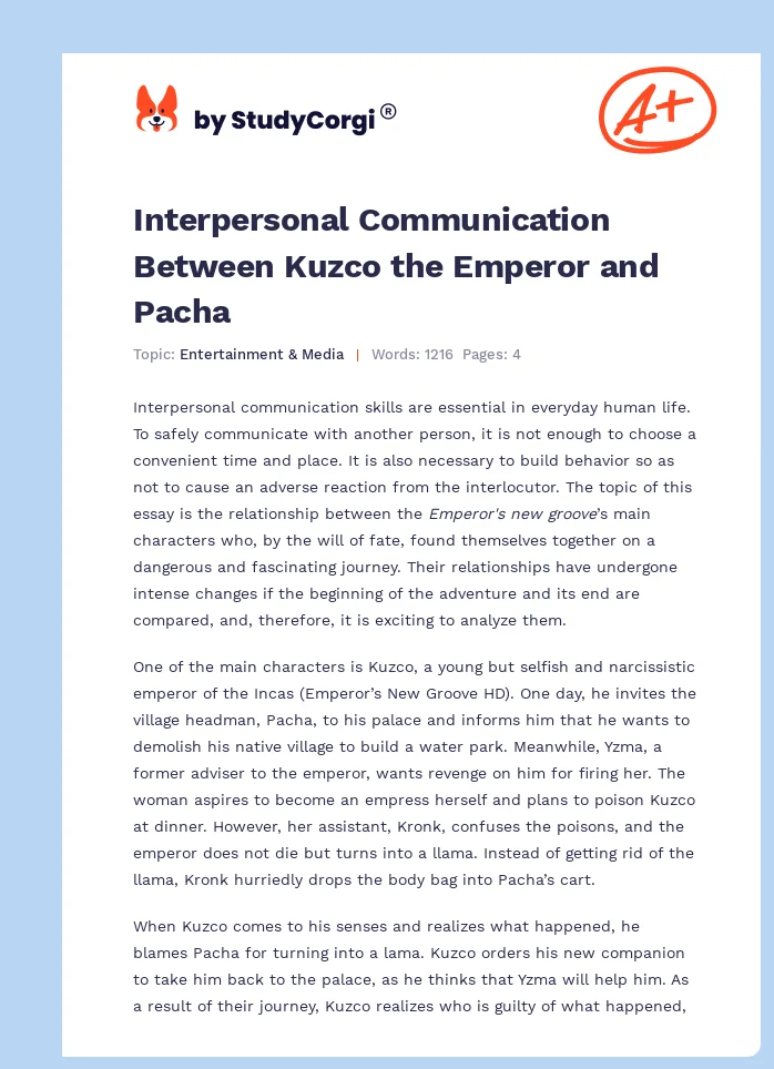 Interpersonal Communication Between Kuzco the Emperor and Pacha. Page 1