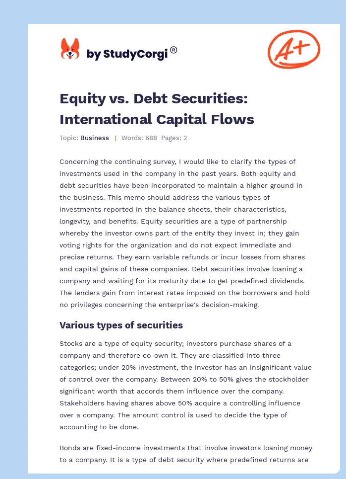 Equity vs. Debt Securities: International Capital Flows. Page 1