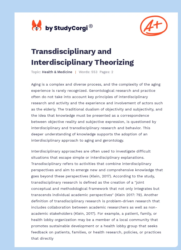 Transdisciplinary and Interdisciplinary Theorizing. Page 1