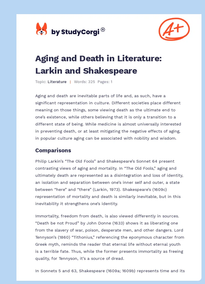 Aging and Death in Literature: Larkin and Shakespeare. Page 1