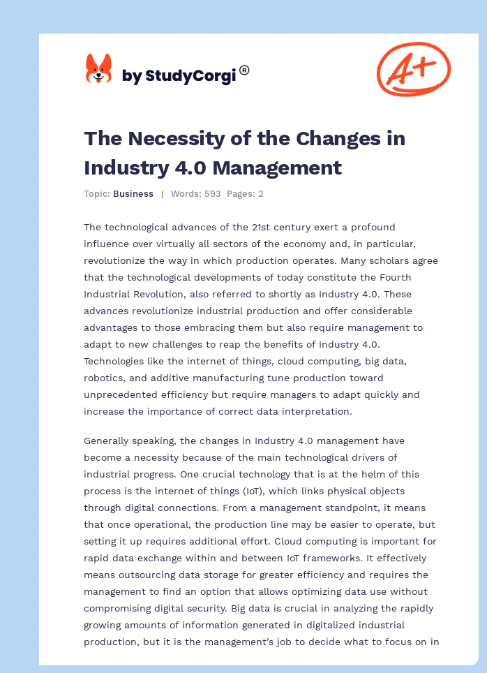 The Necessity of the Changes in Industry 4.0 Management. Page 1
