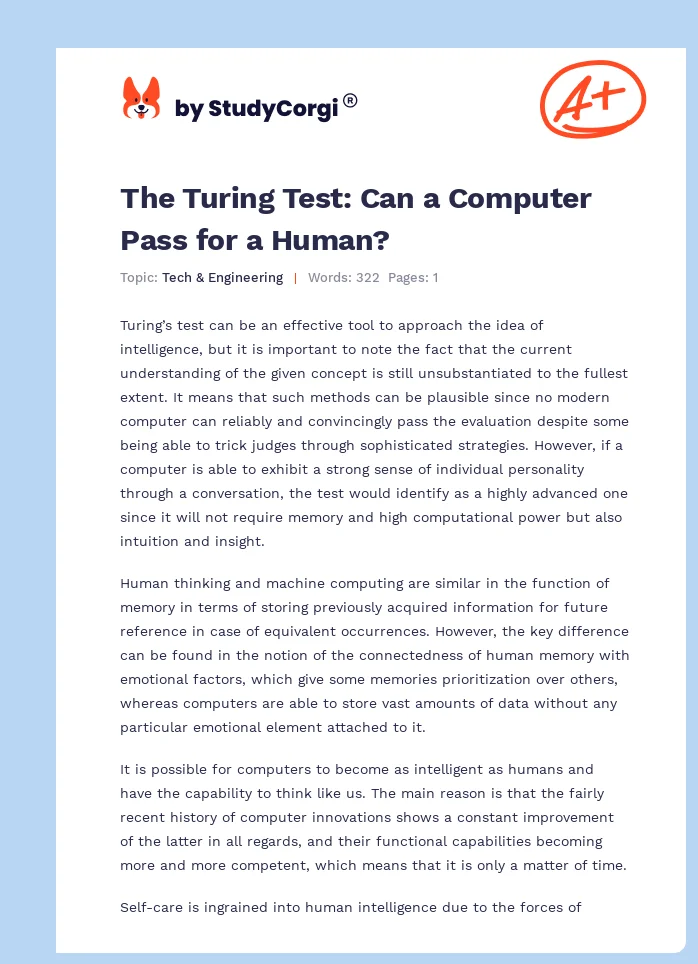 The Turing Test: Can a Computer Pass for a Human?. Page 1