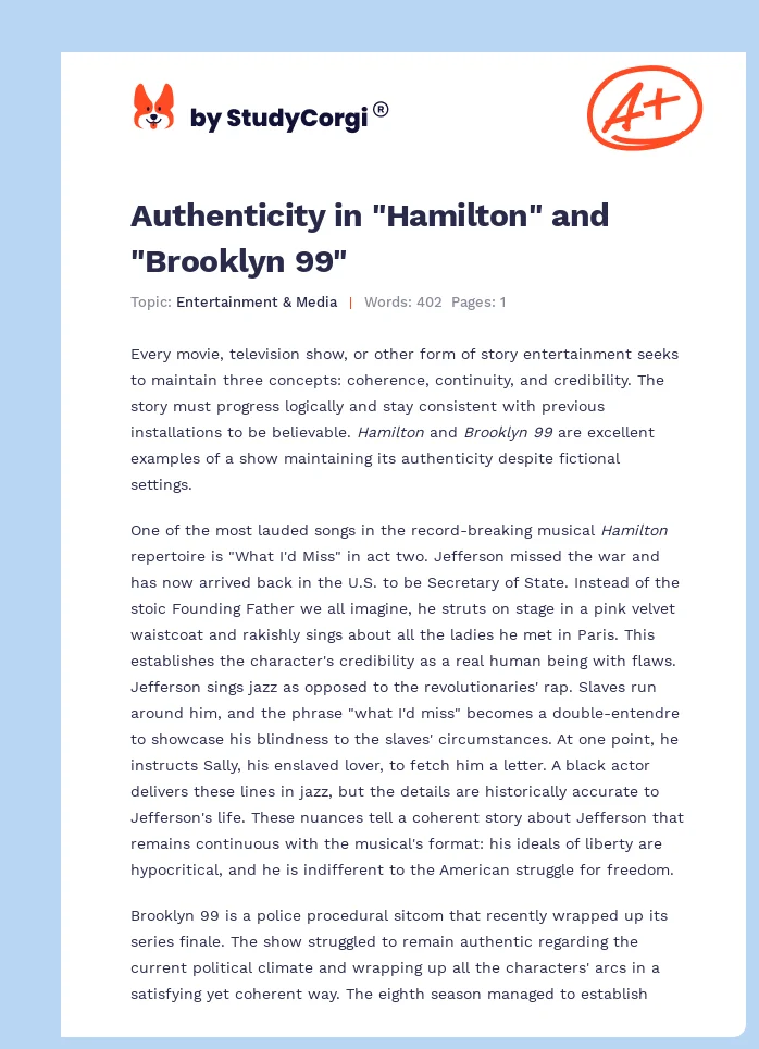 Authenticity in "Hamilton" and "Brooklyn 99". Page 1