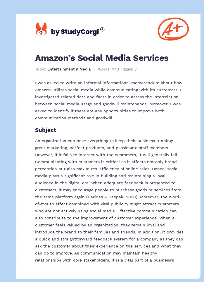 Amazon’s Social Media Services. Page 1