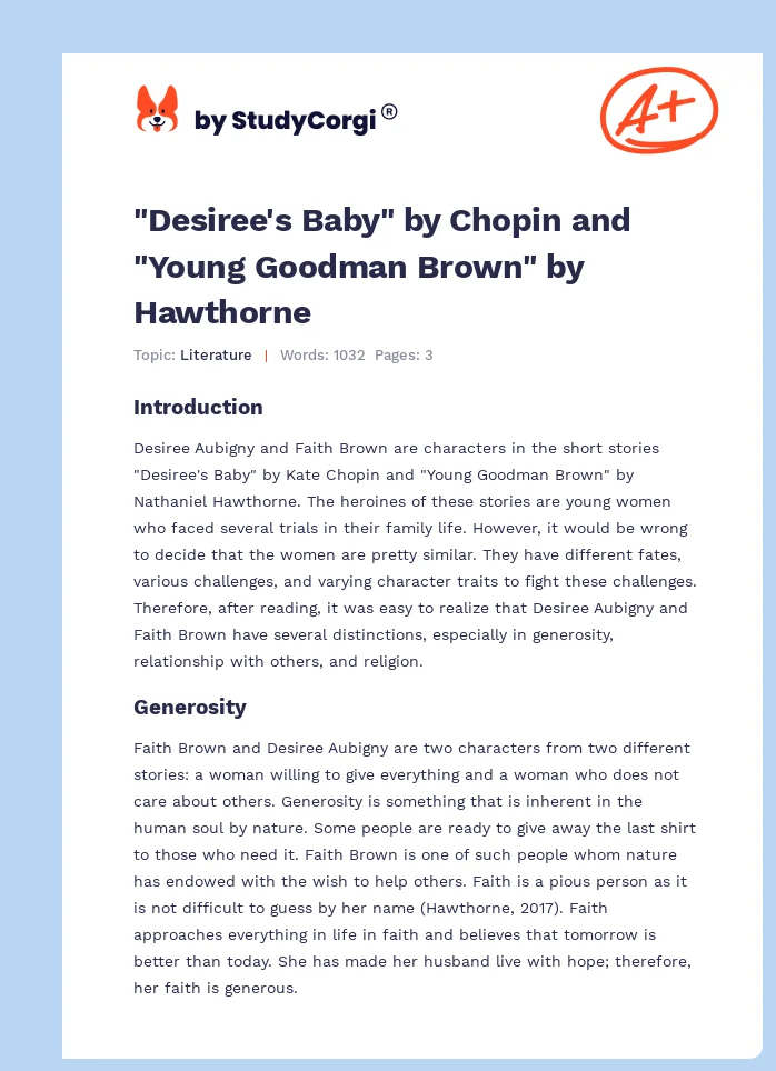 "Desiree's Baby" by Chopin and "Young Goodman Brown" by Hawthorne. Page 1