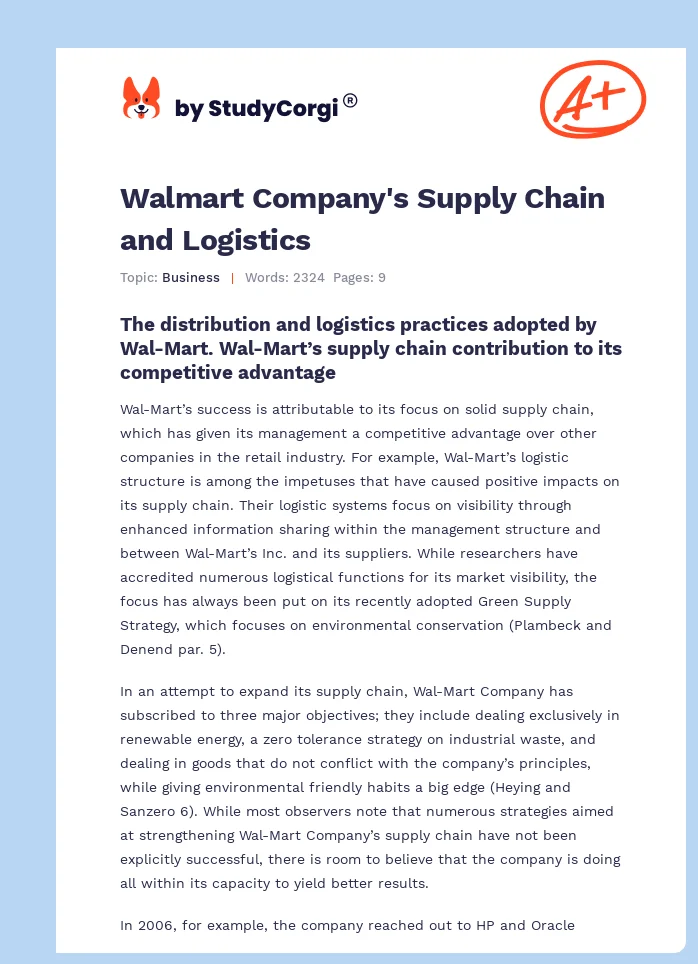 Walmart Company's Supply Chain and Logistics. Page 1