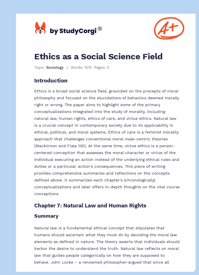 Ethics as a Social Science Field. Page 1