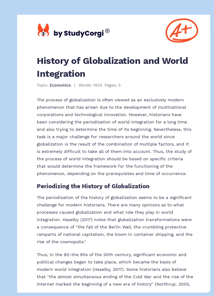 History of Globalization and World Integration. Page 1