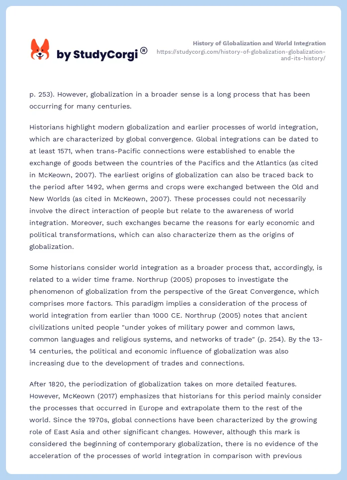 History of Globalization and World Integration. Page 2
