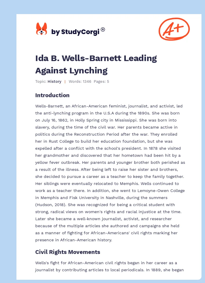 Ida B. Wells-Barnett Leading Against Lynching. Page 1