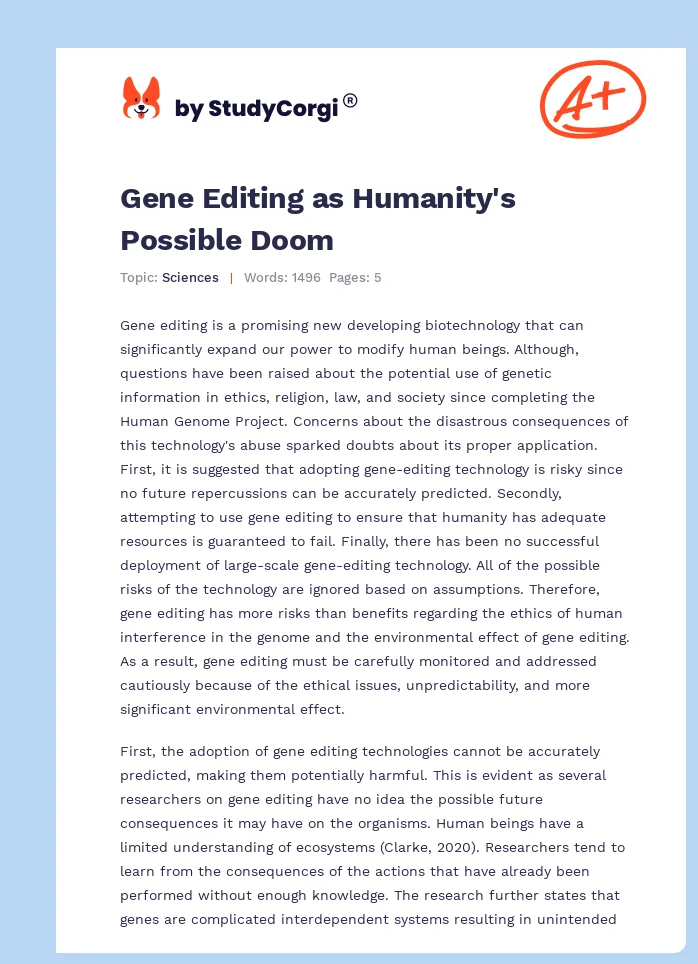 Gene Editing as Humanity's Possible Doom. Page 1