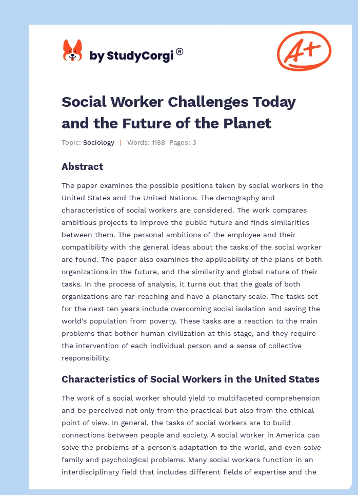 Social Worker Challenges Today and the Future of the Planet. Page 1