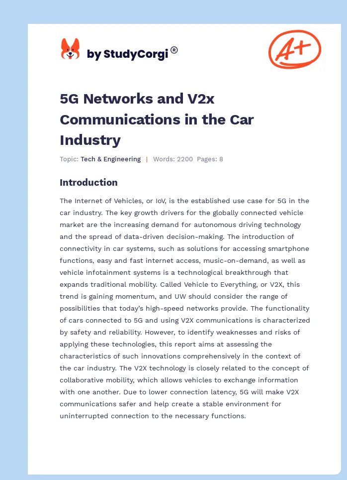 5G Networks and V2x Communications in the Car Industry. Page 1