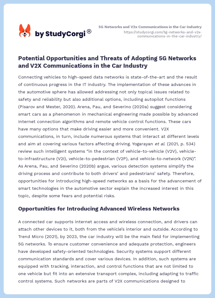 5G Networks and V2x Communications in the Car Industry. Page 2
