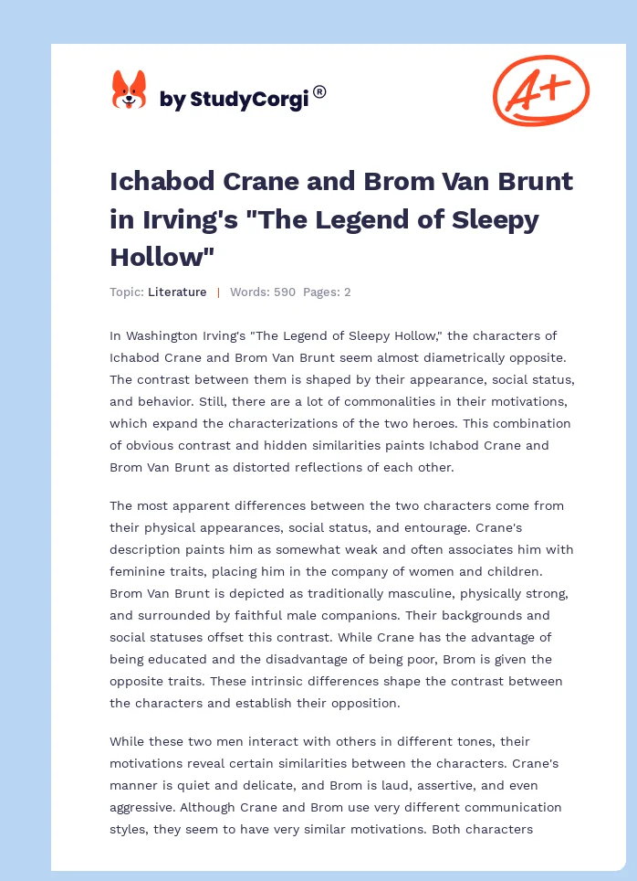 Ichabod Crane and Brom Van Brunt in Irving's "The Legend of Sleepy Hollow". Page 1