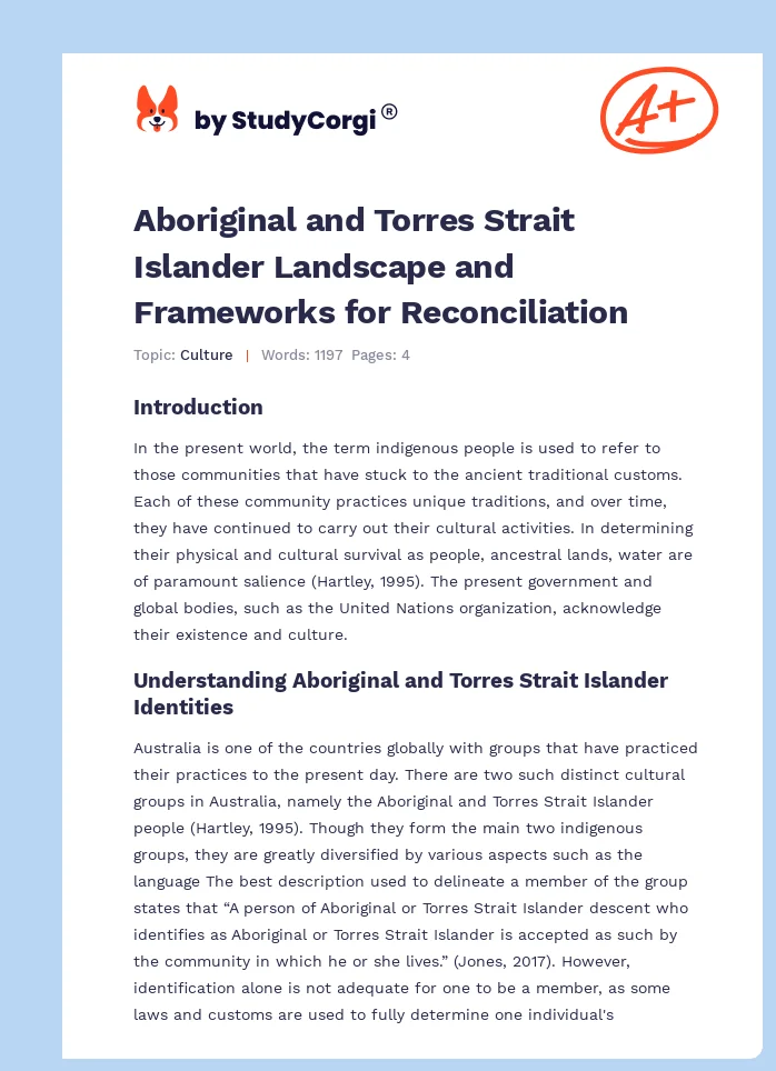 Aboriginal and Torres Strait Islander Landscape and Frameworks for Reconciliation. Page 1
