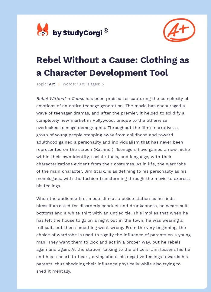 Rebel Without a Cause: Clothing as a Character Development Tool. Page 1