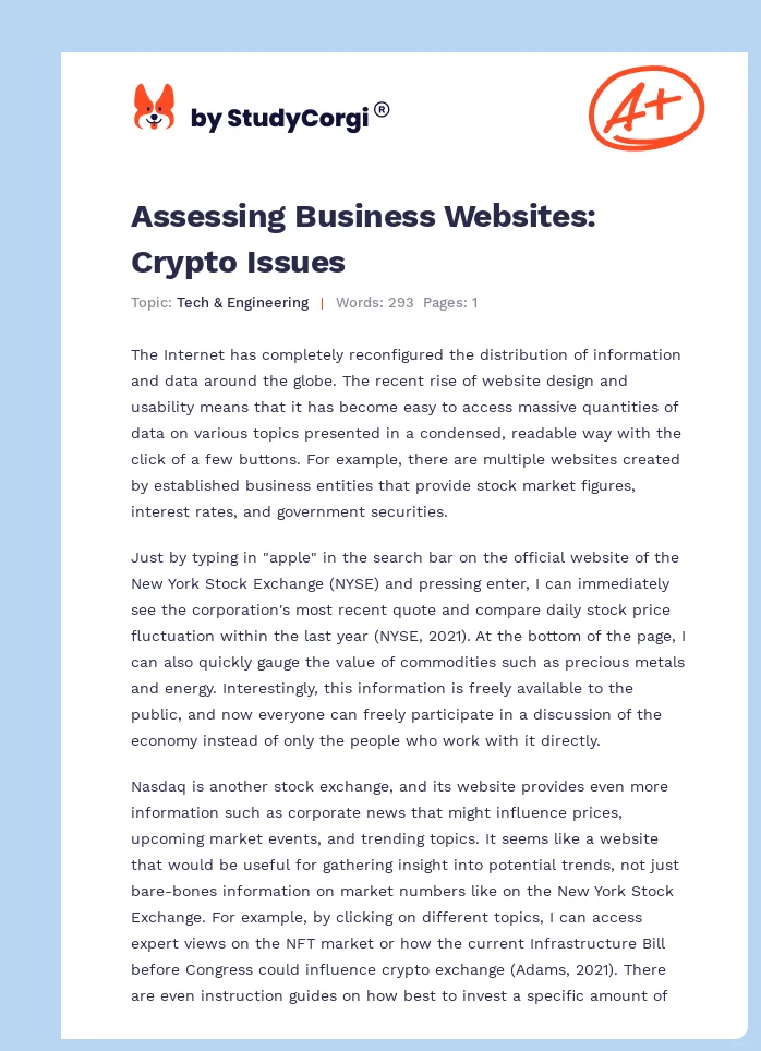 Assessing Business Websites: Crypto Issues. Page 1