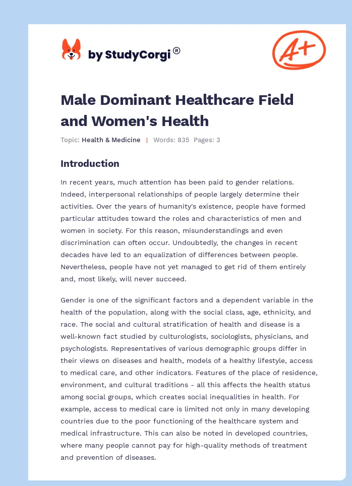 Male Dominant Healthcare Field and Women's Health. Page 1