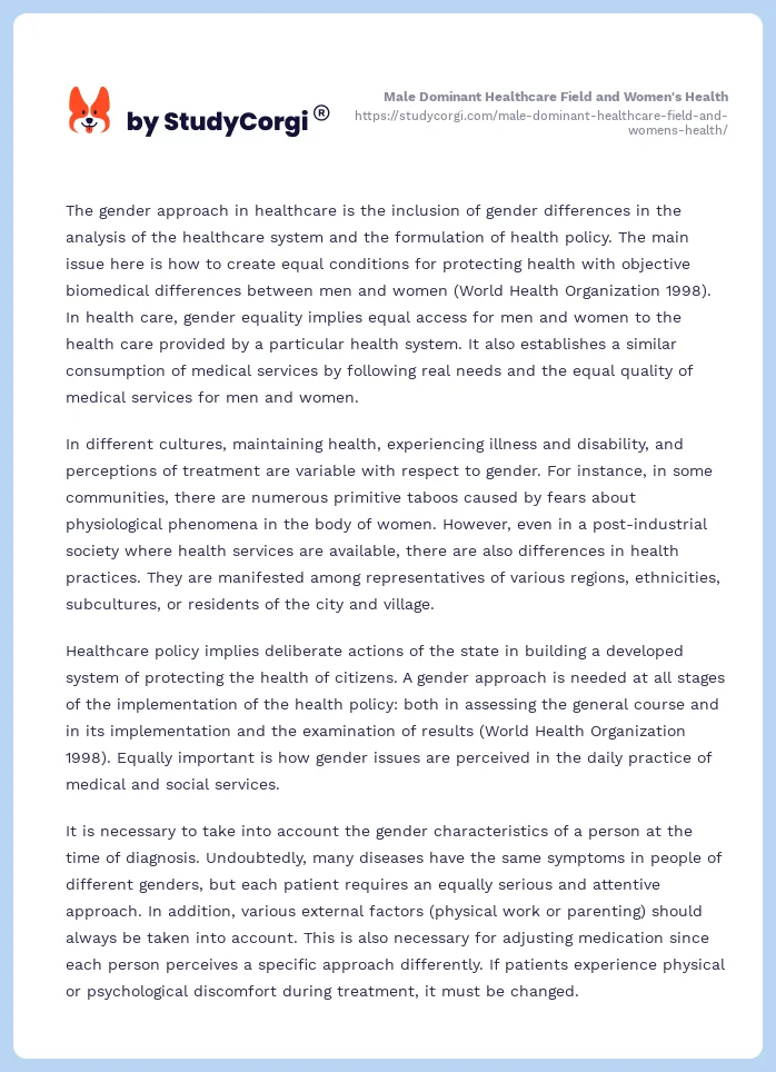 Male Dominant Healthcare Field and Women's Health. Page 2