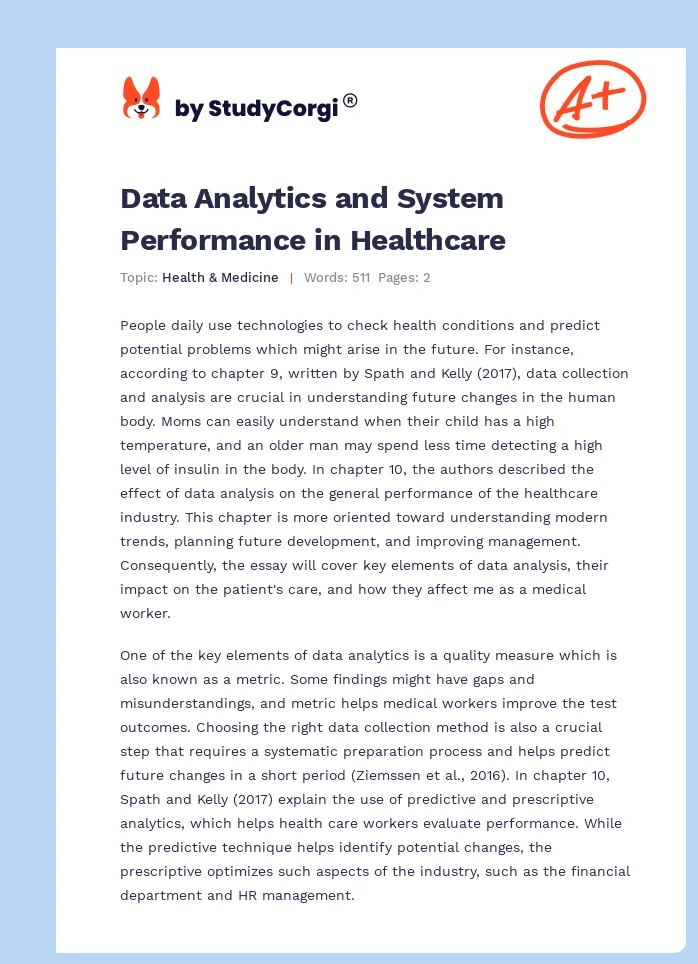 Data Analytics and System Performance in Healthcare. Page 1