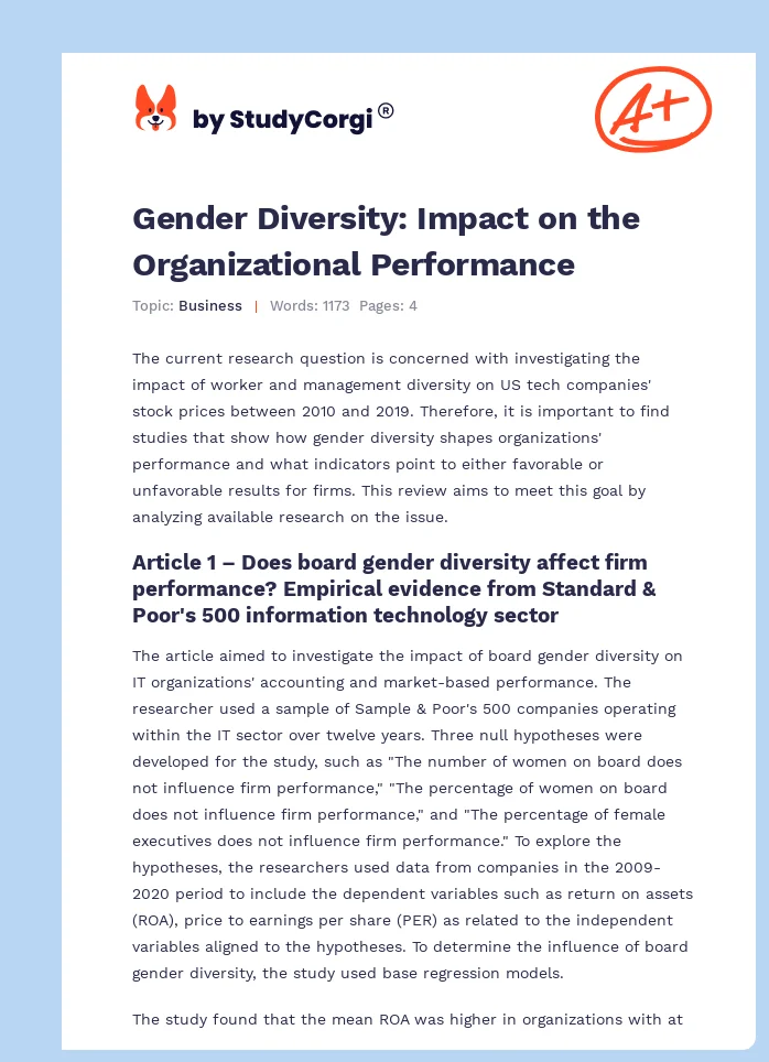 Gender Diversity: Impact on the Organizational Performance. Page 1