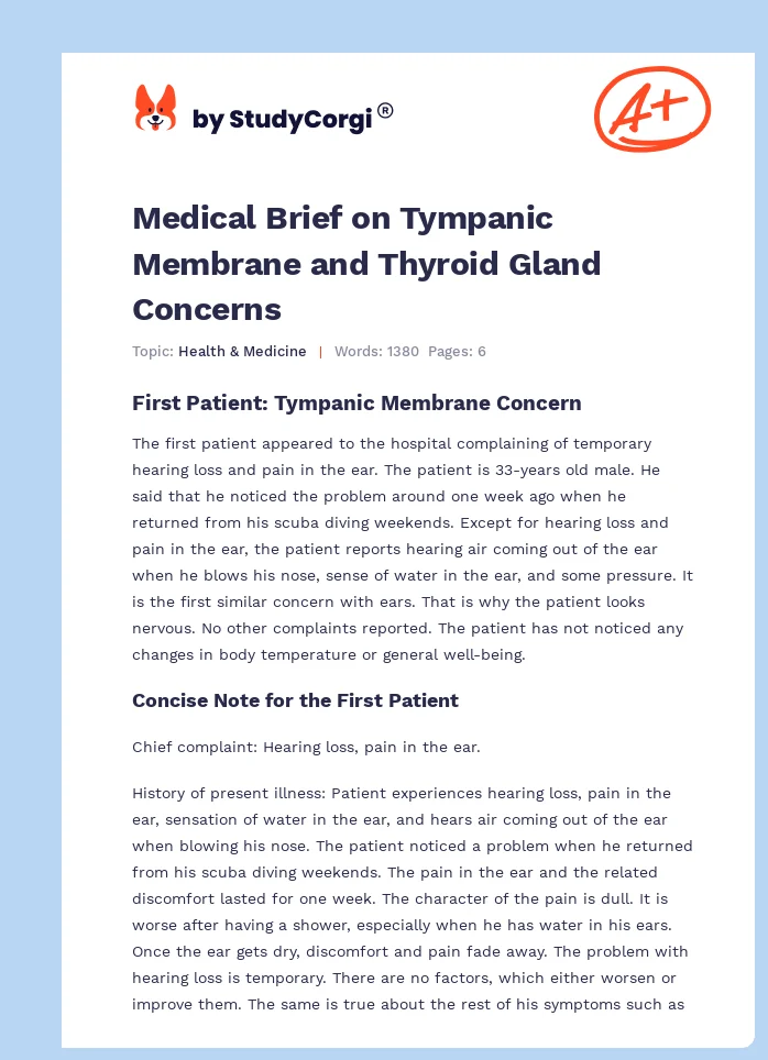 Medical Brief on Tympanic Membrane and Thyroid Gland Concerns. Page 1