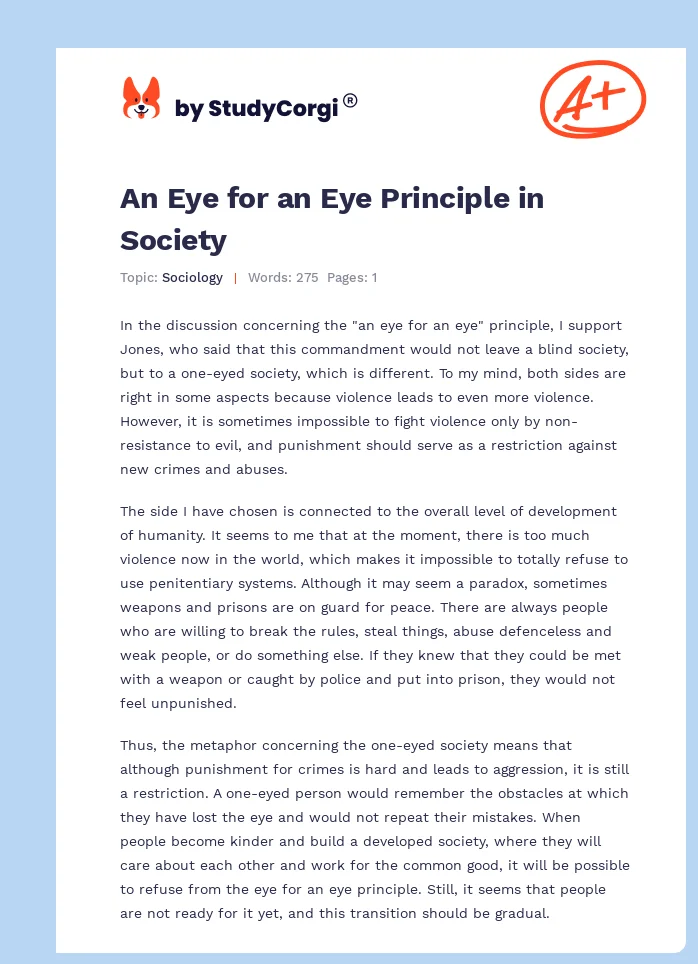 An Eye for an Eye Principle in Society. Page 1