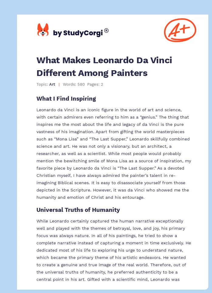 What Makes Leonardo Da Vinci Different Among Painters. Page 1