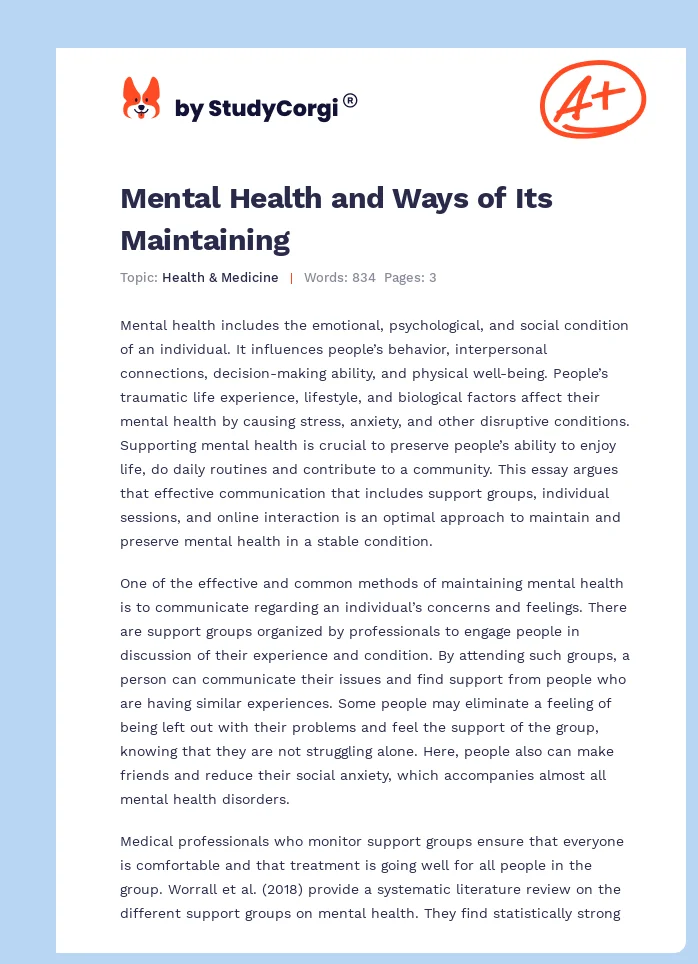 Mental Health and Ways of Its Maintaining. Page 1