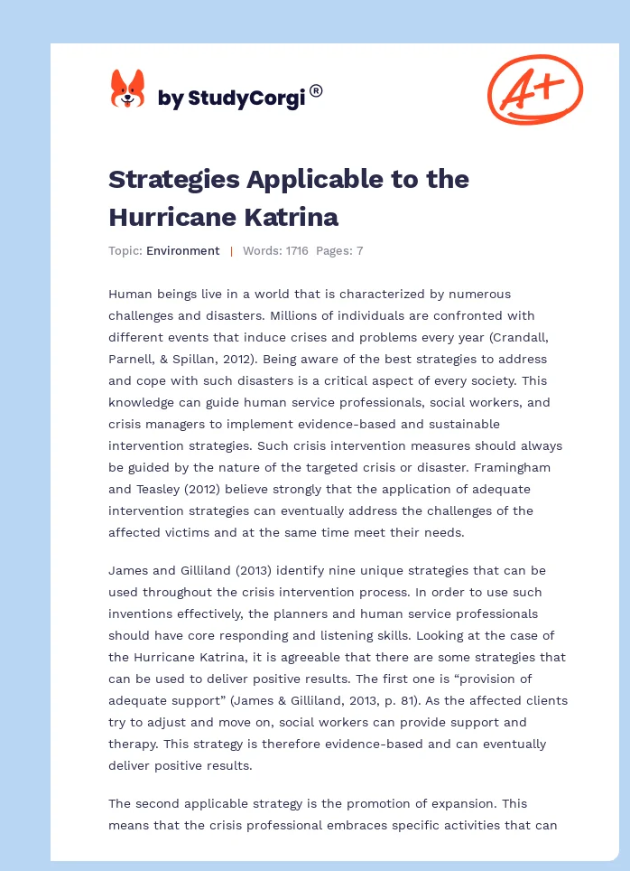 Strategies Applicable to the Hurricane Katrina. Page 1