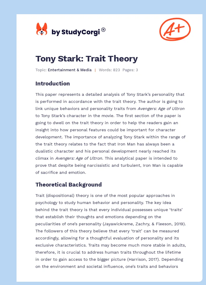 Tony Stark: Trait Theory. Page 1