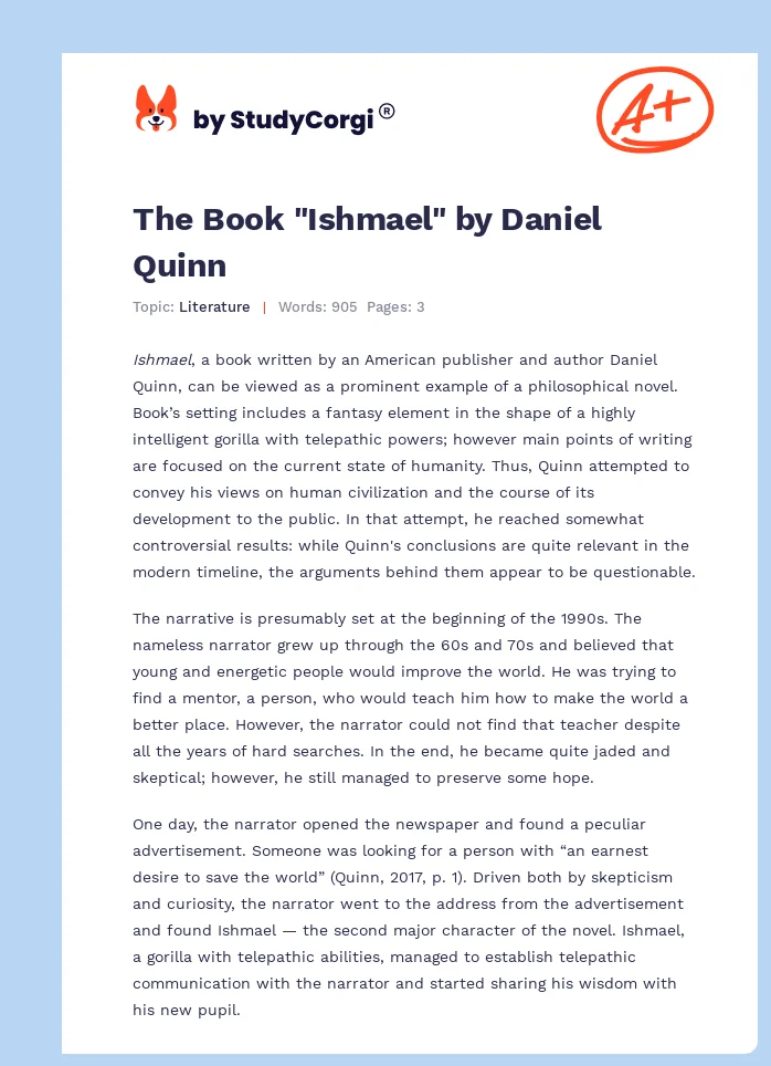 The Book "Ishmael" by Daniel Quinn. Page 1