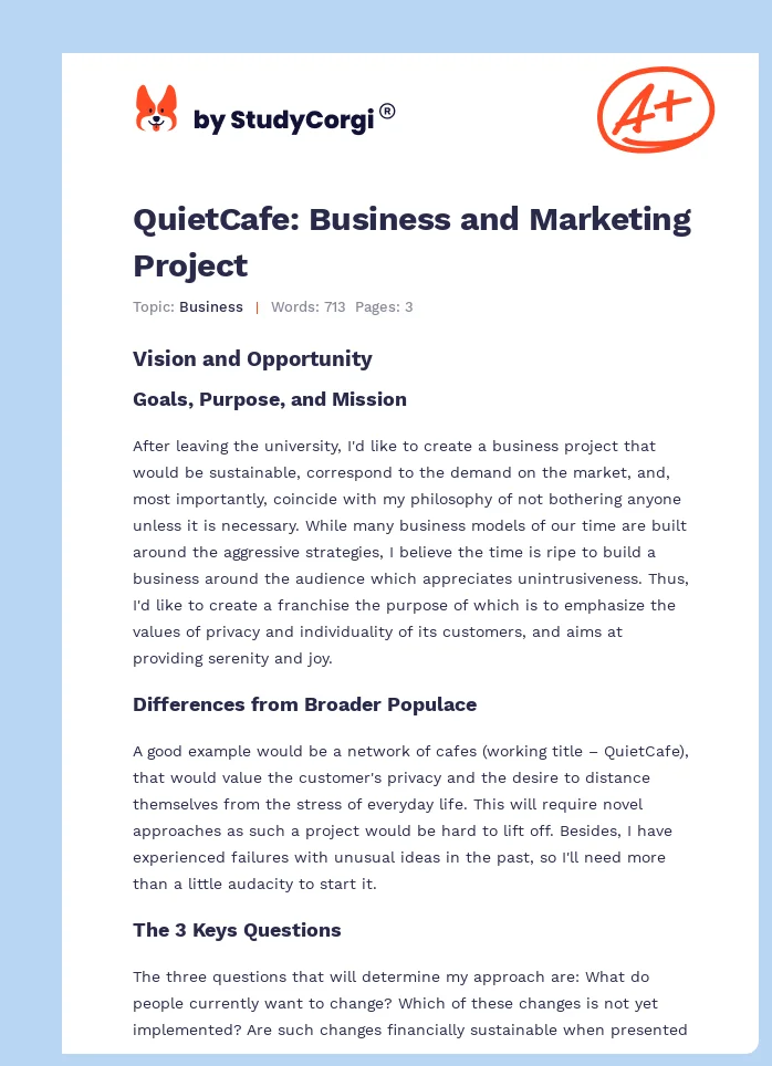 QuietCafe: Business and Marketing Project. Page 1