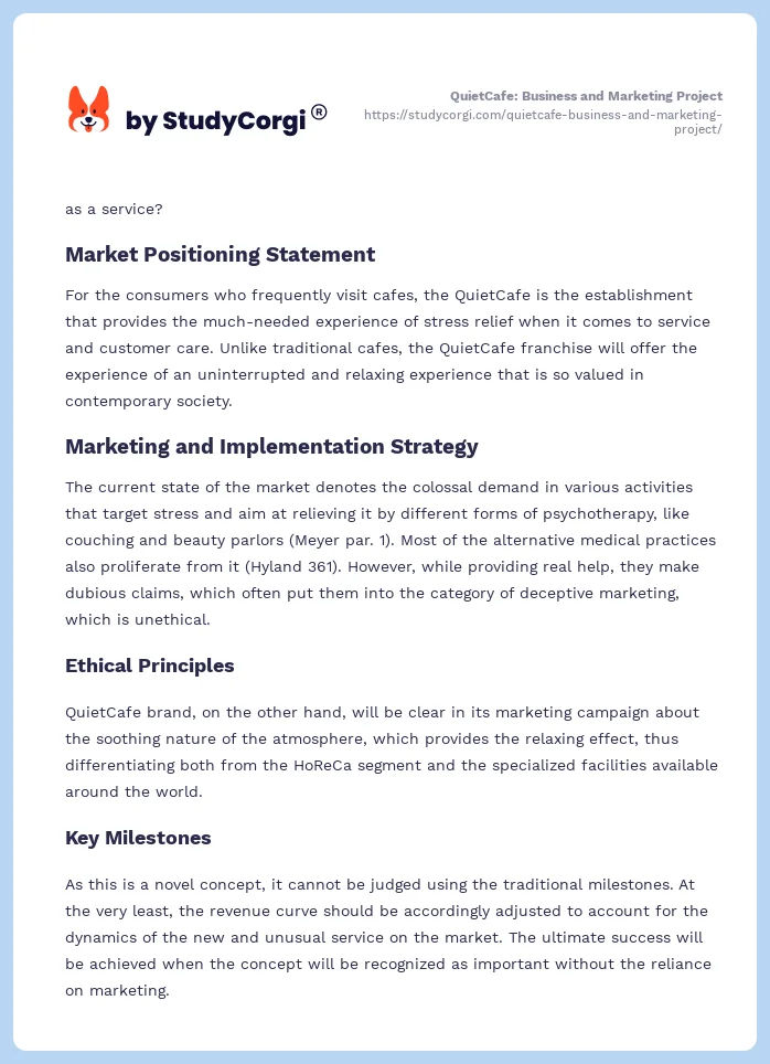 QuietCafe: Business and Marketing Project. Page 2
