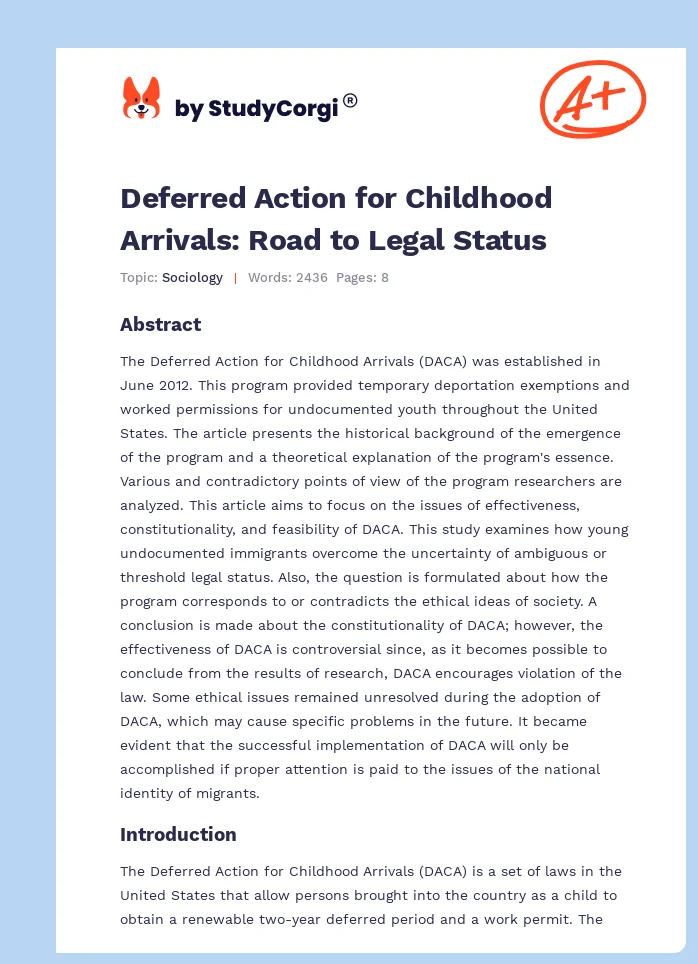 Deferred Action for Childhood Arrivals: Road to Legal Status. Page 1